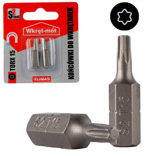 TORX 15 skrutkovacie bity 25mm 2 ks TX15 magnetické Klimas