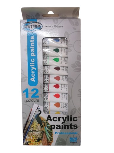 Akrylové farby Centrum, 12 farieb, 12 ml tuby