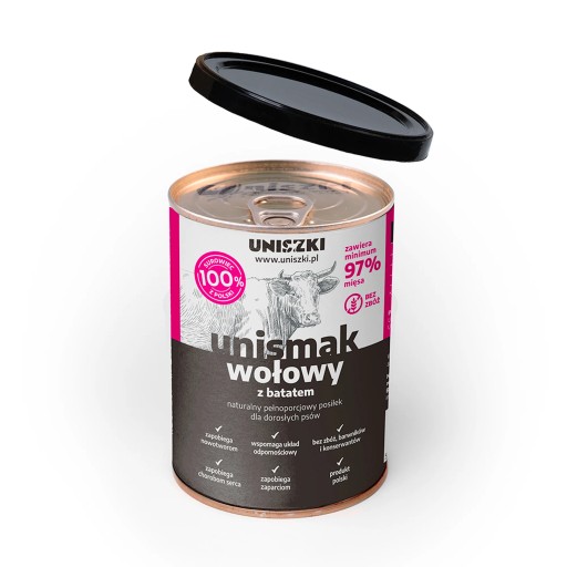 viečko na 850 g konzervy UZÁVER na mokré krmivo pre psov UNISZKI