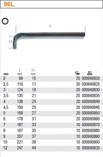 BETA INBUS LOCK LOCK LOCK KEY 9 MM LONG 207