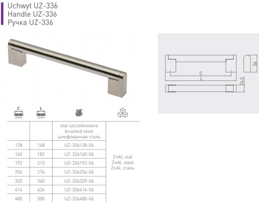 INDUSTRIAL nábytková úchytka UZ-336 L160 INOX GTV