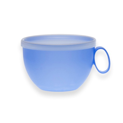 Veľký XXL plastový pohár s uškom a vrchnákom, 550 ml, opakovane použiteľný, modrý