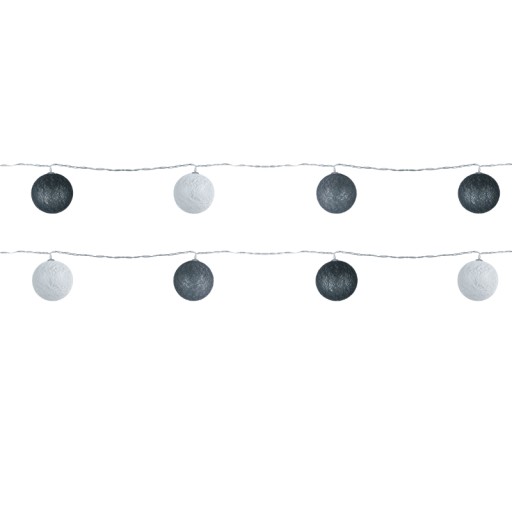 LED girlanda, 12 x biela a šedá guľa, 2 x AA, 1,5 m