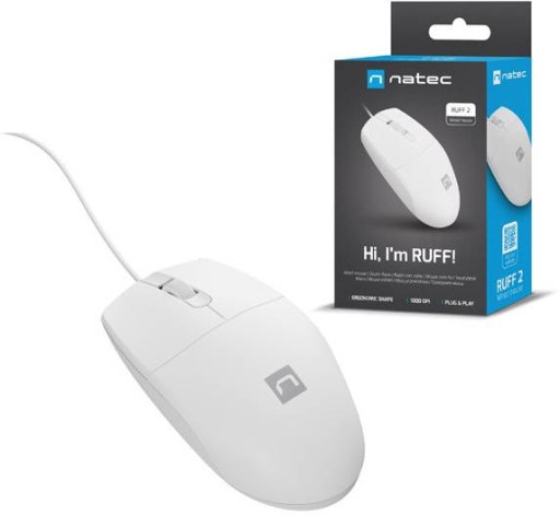 Natec RUFF 2 1000 DPI drôtová myš, biela