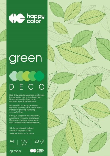 DECO GREEN A4 blok 20 listov 5 farieb HAPPY COLOR 170 g/m2