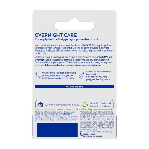 NIVEA OVERNIGHT CARE Ochranný hydratačný rúž na noc 4,8g