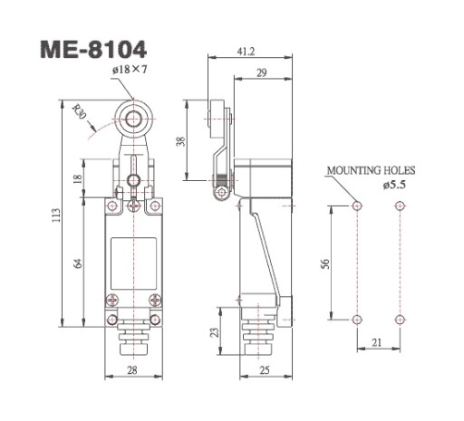 KONCOVÝ SPÍNAČ ME-8104 žeriav s koncovým spínačom s valčekom