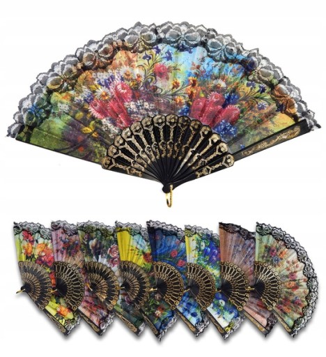 VENTILÁTOR S ČIPKOU, SKLADACÍ NA HORÚCE LETO, DEKORATÍVNE ŠPANIELSKÉ VZORY, KVETY