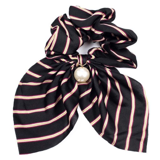 HAIR RUB, SCRUNCHIE pruhovaná šatka, ČIERNA