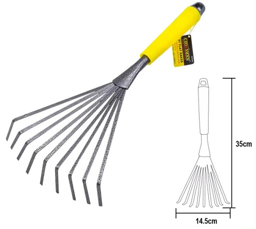 Hrable na metlu kovové malé záhradnícke vejáre s 9 zubami 37 cm