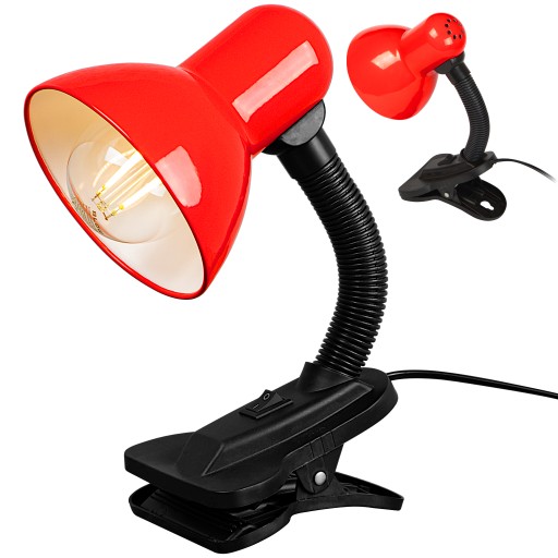 NOČNÁ LAMPA NA ČÍTANIE STOLNÁ LAMPA DLHÝ KÁBEL 180CM ČERVENÝ KLIP