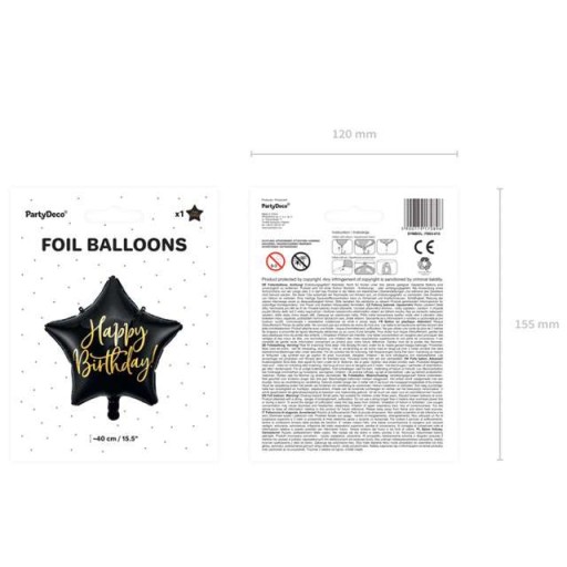 Fólia BALLOON STAR všetko najlepšie k narodeninám PARTY čierna