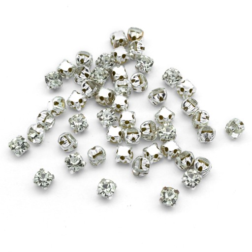 Kamienky na šitie, sklo/mosadz, trieda A, krištáľ, 3-3,2x3-3,2mm, 50ks