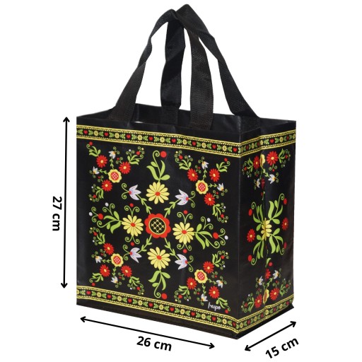 NÁKUPNÁ TAŠKA POLYPROPYLÉN látka SHOPPER FOLK 26x15x27cm SIEŤOVANÁ 10L