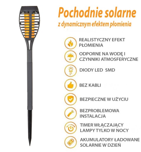 LED solárna baterka 46,5 cm Flame Fire