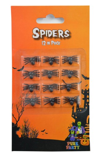 Pavúčia dekorácia Mini pavúky 12 HALLOWEENSKÝCH pavúkov
