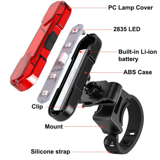 LED ZADNÁ BICYKLE LAMPA USB PRE ZADNÝ BICYKEL