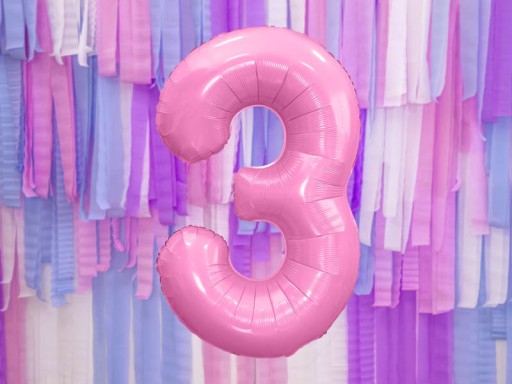 Fóliový balón Digit 3, 86cm, ružový pastel na HEL
