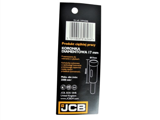 JCB Diamantová dierová píla Rezačka na dlaždice 17 mm