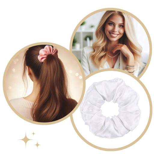 SATIN scrunchies gumička do vlasov, biela, BEZPEČNÁ, lesklá, POHODLNÁ