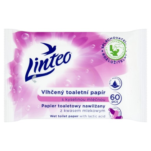 LINTEO Lactic Acid vlhčený toaletný papier 60 ks ľahko rozpustný