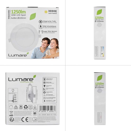Zápustné LED svietidlo, Lumare, 1250lm, 18W, 3000K