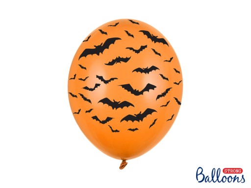 Oranžové HALLOWEENSKÉ BALÓNY s netopiermi - 5 ks