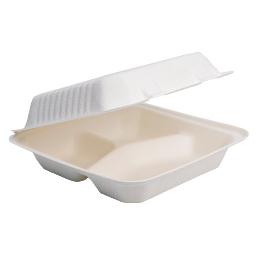 3-priehradkový OBEDOVÝ BOX z CUKROVEJ TRSTINY, SILNÝ, 230x230x75mm, balenie 10 kusov