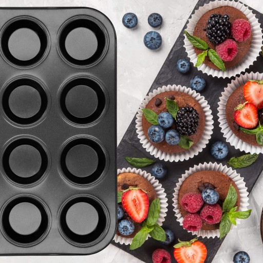 SILIKÓNOVÉ FORMY NA MUFFINY, MUFFINY, 12 KUSOV + PLECH NA PEČENIE