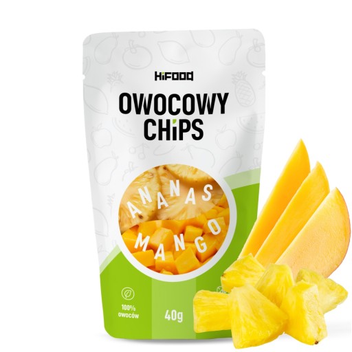 Ananás - mango mrazom sušené ovocie OVOCNÉ ČIPSKY 40g HiFOOD SNACK