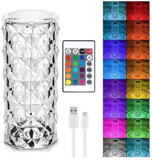 LED NOČNÁ STOJANÁ LAMPA DOTYKOVÉ MODERNÉ GLAMOUR CRYSTAL USB DIAĽKOVÉ OVLÁDANIE