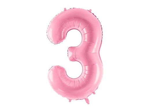 Fóliový balón Digit 3, 86cm, ružový pastel na HEL