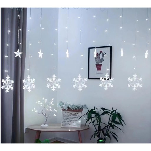 LED SVETELNÁ ZÁCLONA VIANOČNÉ SVETLÁ STUDENÉ BIELE OKNÁ SVETLO VENCICE 5,5