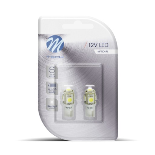 Silná LED M-Tech W5W 5xSMD5050 6000K - 2 ks.