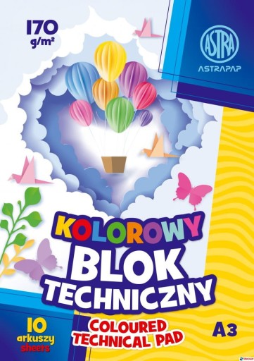 Technický blok A3 COLOR 10 LIST Astra + HB ceruzka 3 ks + strúhadlo