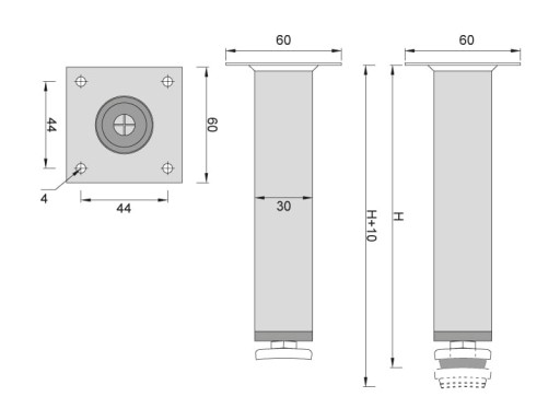 Okrúhle kovové nábytkové nohy V-10 cm, čierne