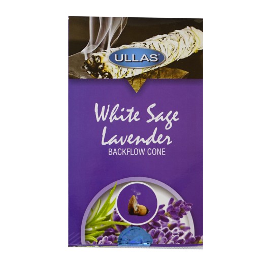 Indické kónické vonné tyčinky ULLAS WHITE SAGE LAVENDER backflow 10 ks