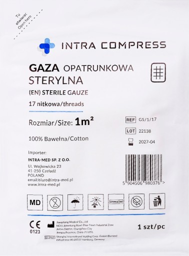 Sterilný gázový obväz, 17 nití, 8 vrstiev, 1 meter štvorcový. 10 ks.