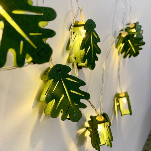 LED girlandové svetlá, zelené listy, 10 ks, teplé