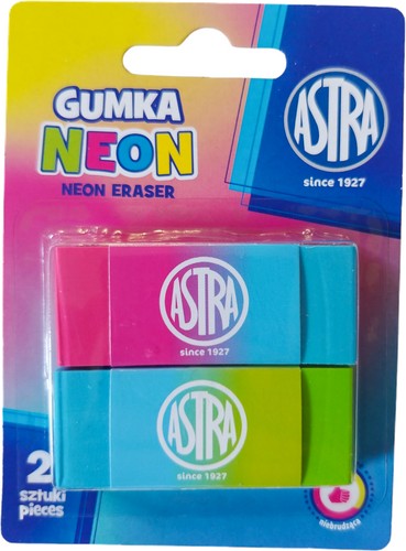 ASTRA ŠKOLNÁ GUMA, MÄKKÁ, DVOJFAREBNÁ, NEÓNOVÁ