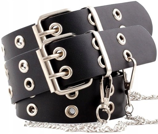 Čierny kožený dámsky opasok Punk Silver Reťaz