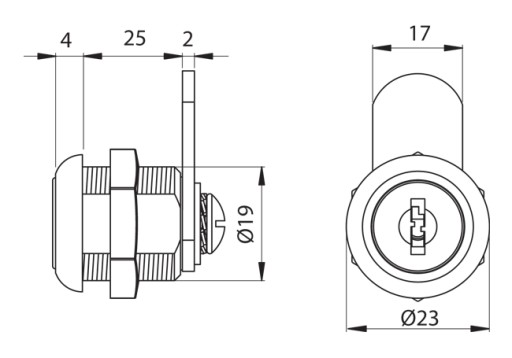 25 mm krabicový nábytkový zámok s rovnou závorou