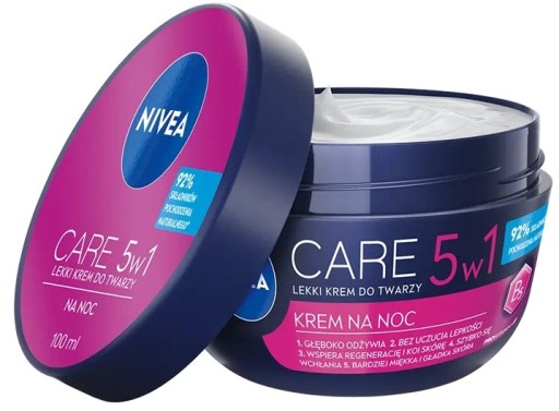Nivea Care 5v1 ľahký pleťový krém na noc Hydratačný vyhladzujúci 100ml
