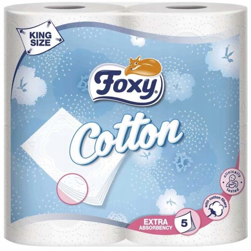 Toaletný papier Foxy COTTON - 5 vrstiev, odolný, jemný - 4 rolky