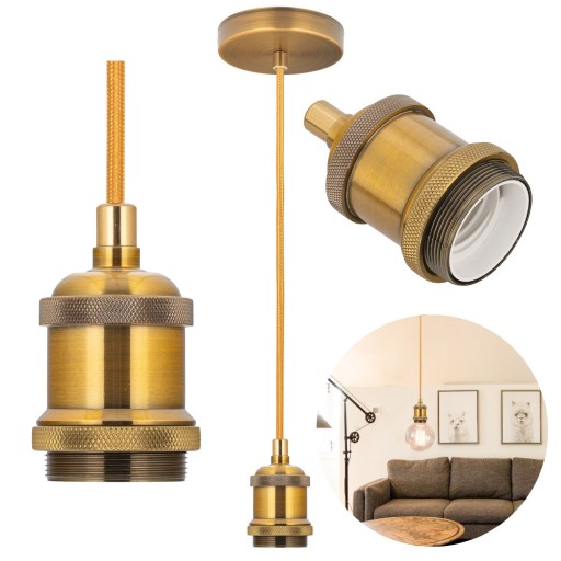 ZÁVESNÉ stropné svietidlo, ozdobné kovanie, žiarovka E27, ZLATÁ GLAMOUR LAMP