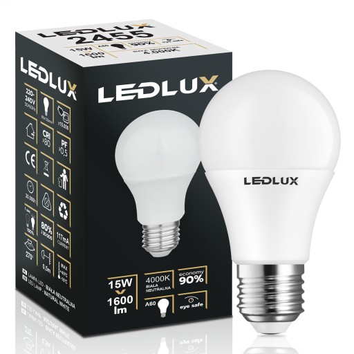 E27 LED žiarovka 15W = 120W SMD 4000K neutrálna Premium LEDLUX nebliká