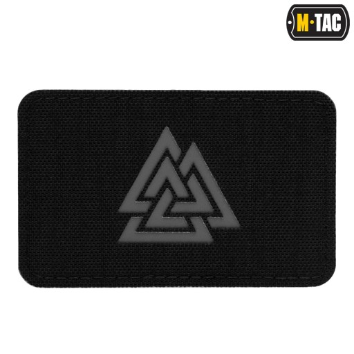 HORIZONTÁLNY VELCRO ZÁPLATA LASEROM VYREZOVANÝ SYMBOL VALKNUT ČIERNA A SIVÁ