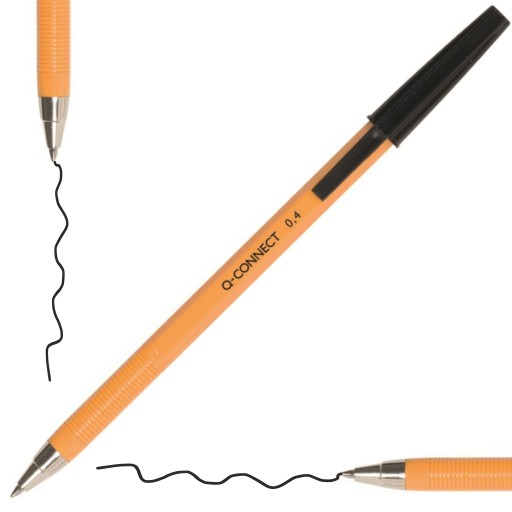 BALLPOINT BLACK tradičný Q-CONNECT 0,4mm klasický s uzáverom 1400m
