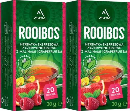 Astra Rooibos bylinkový čaj v sáčkoch, malina a grapefruit 20 ks x2