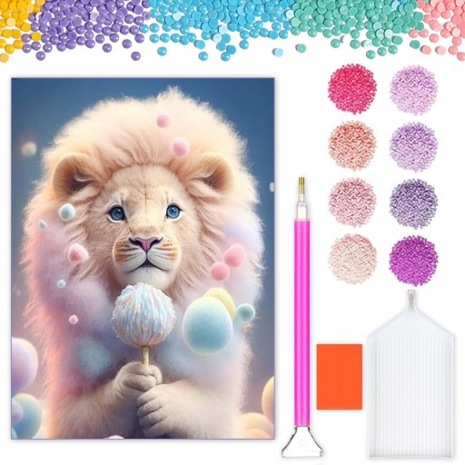 DIAMANTOVÁ VÝŠIVKA Diamantová maľba mozaika Diamantový set pre deti Lion